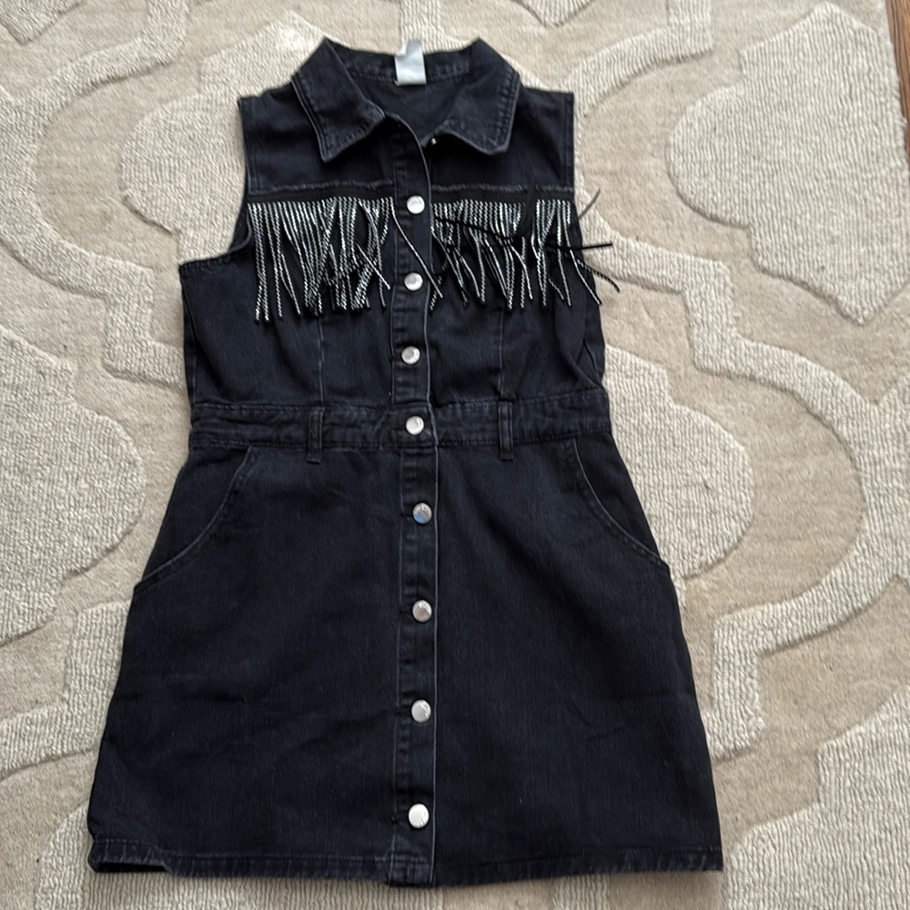 Black Jean dress with fringe